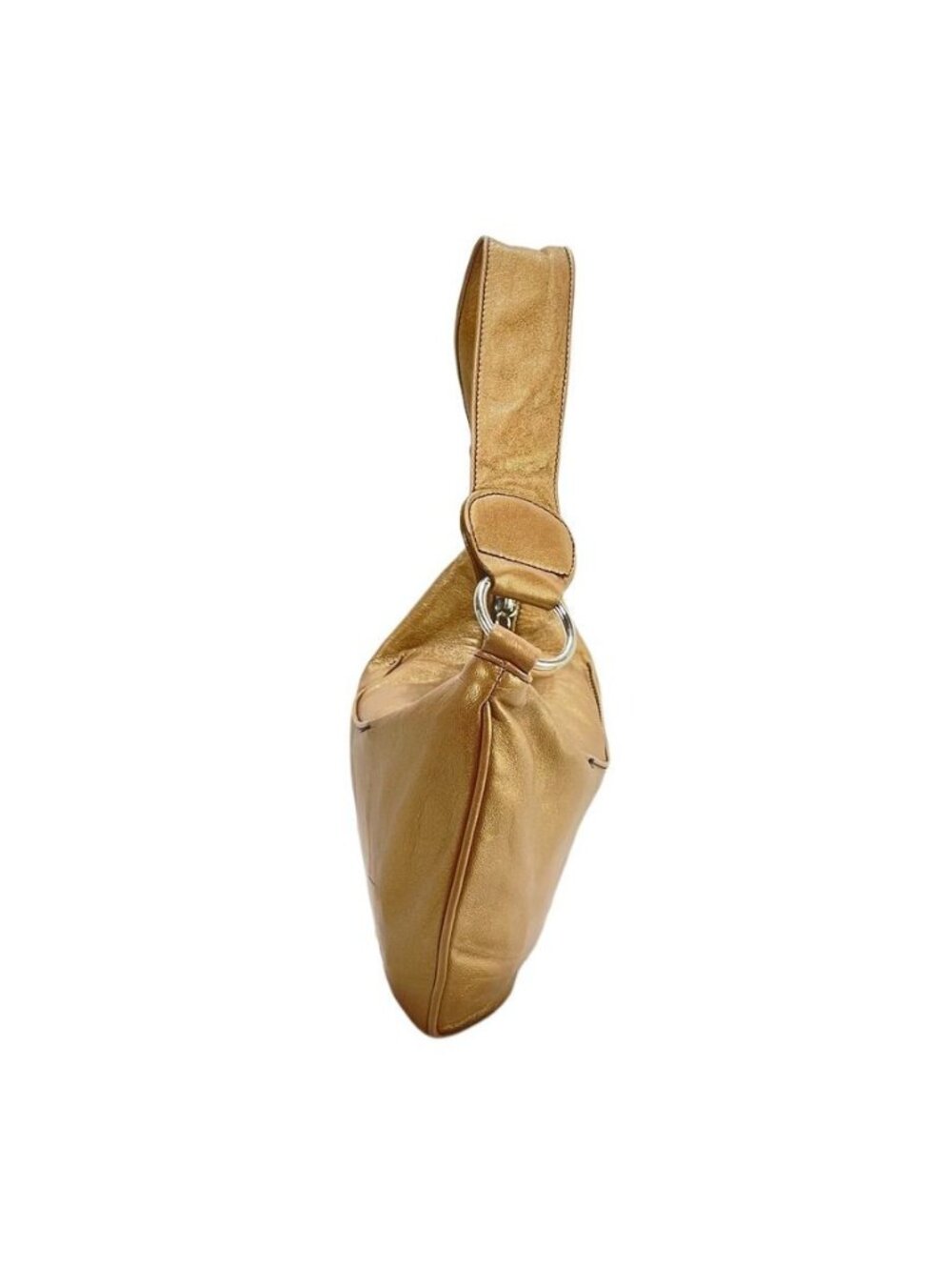 Bolsa Metallic Gold Lambskin Leather Shoulder Bag With Ultrasuede Lining Zip Clo - Picture 7 of 14